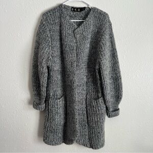 PGE Size L Gray Long Open-Front Wool Knit Cardigan with Pockets